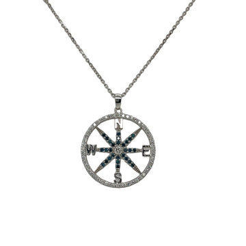 Compass Pendant in white and blue diamonds